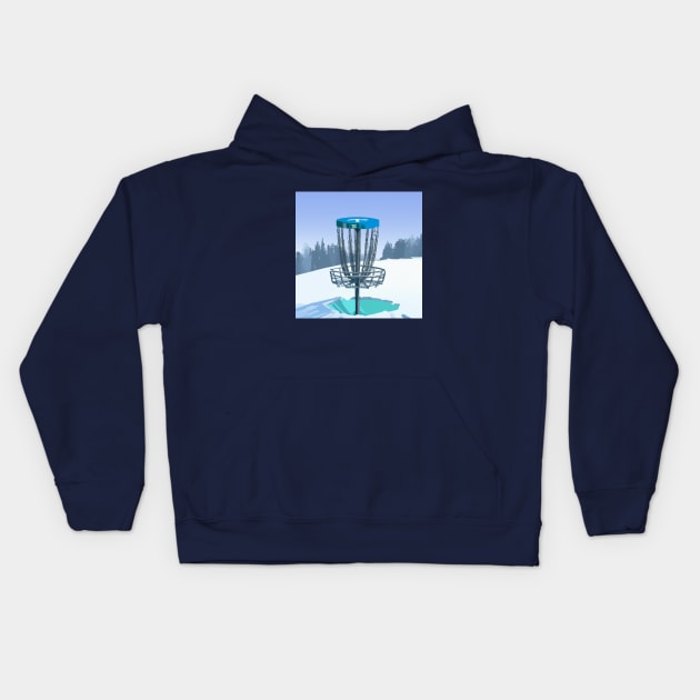 Disc Golf on a Snowy Winter Day Kids Hoodie by Star Scrunch